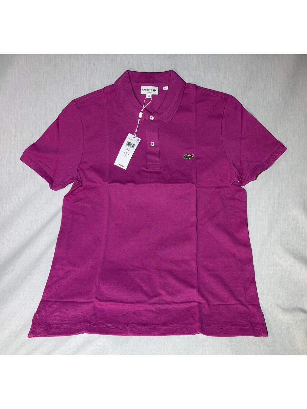 Lacoste Men's L Pink Slim Fit Cotton Polo Shirt Short Sleeve Crocodile Logo